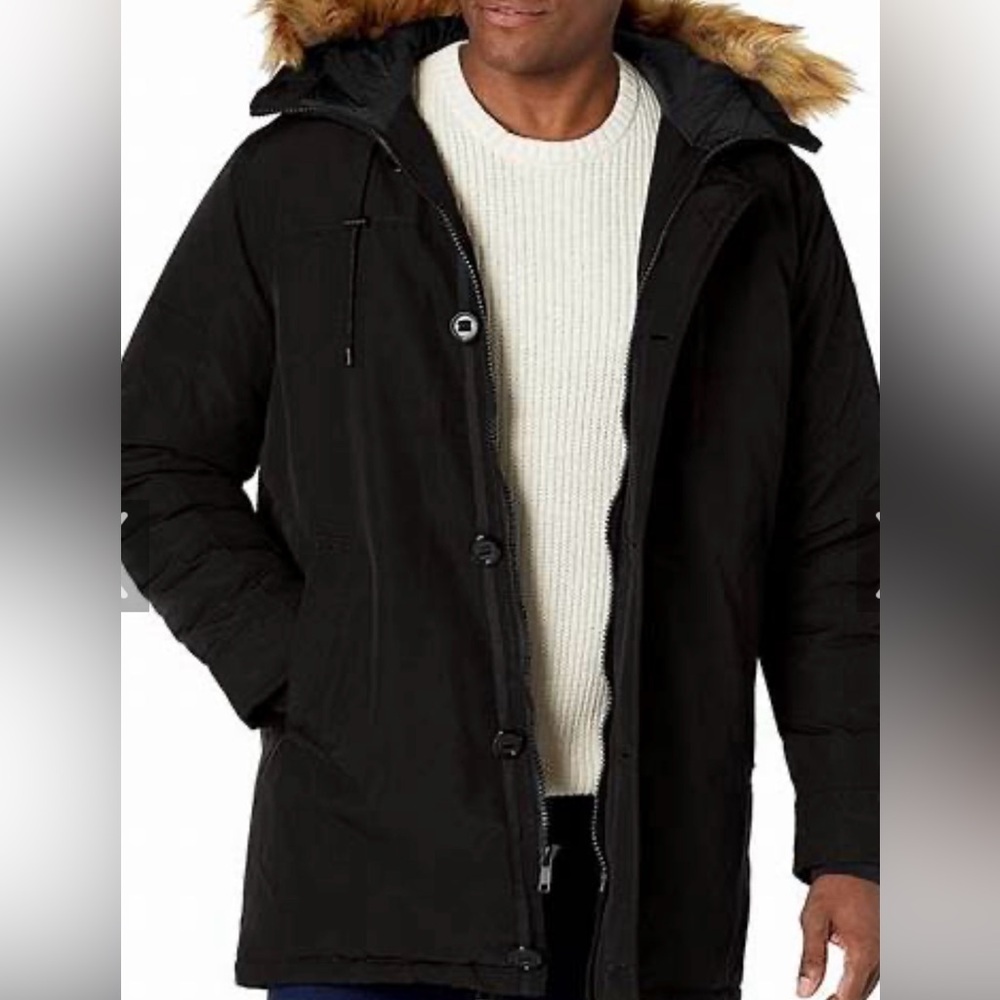 GUESS Mens Heavyweight Hooded Parka Jacket With Removable Faux Fur Trim, XL
